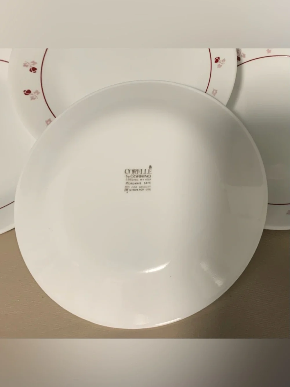 🔍 Vintage Corelle Burgundy Rose by Corning (4) 3-Piece Place Settings/12 Pieces